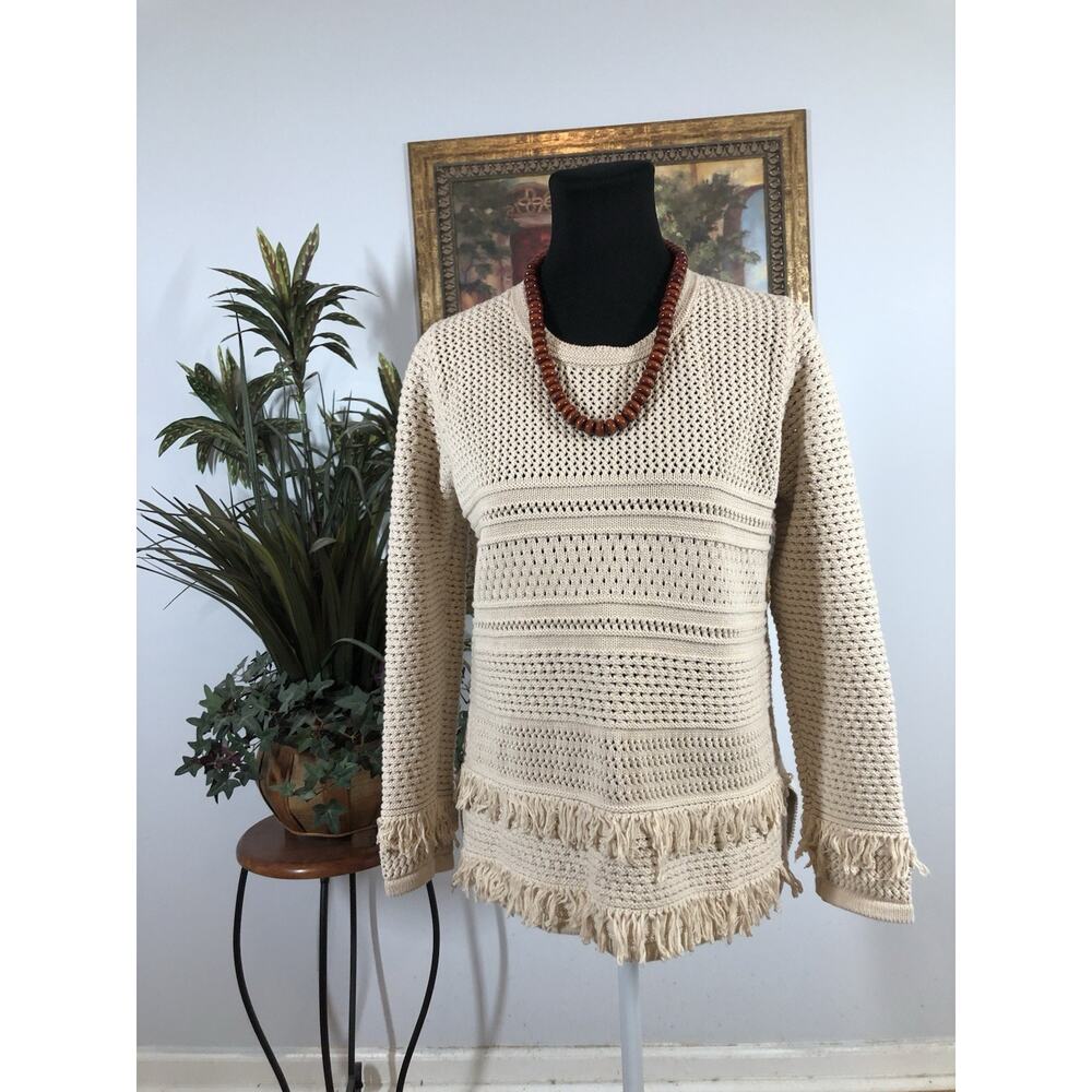 Workshop Republic Women Small Sweater Long Sleeve Pullover Beige Knit Y2K Boho